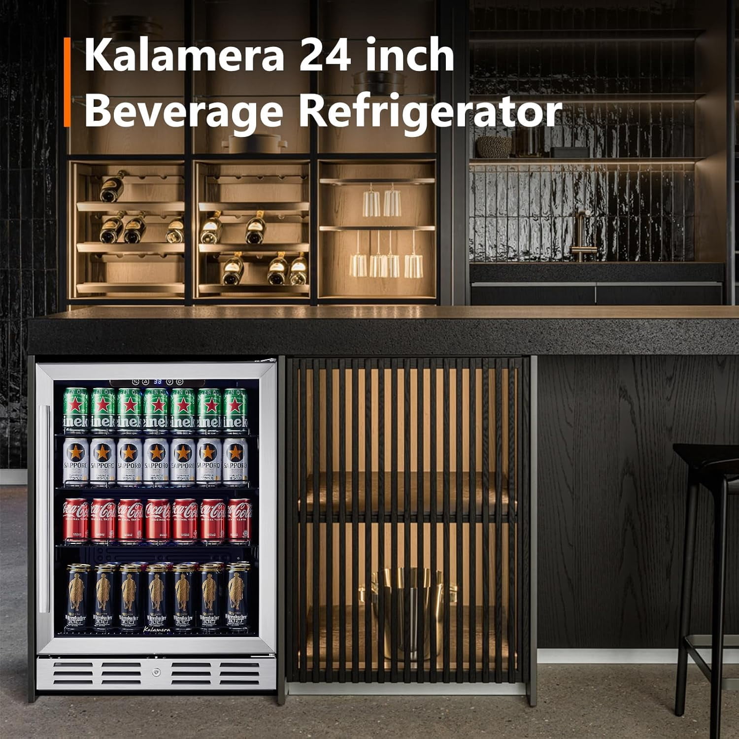 24 Inch Under Counter Beverage Fridge -Max 164Cans Capacity Drink cooler,Perfectly for Built in Space and Adjustable shelves
