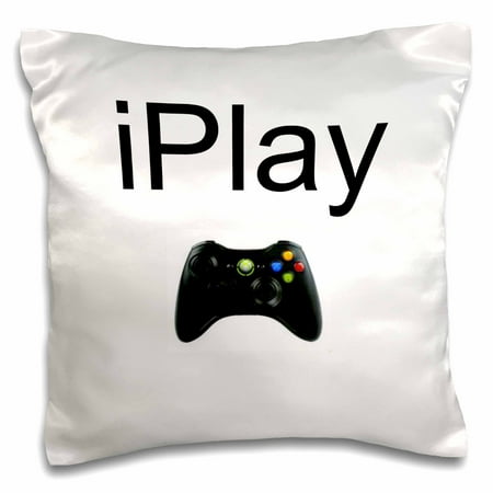 Black Lettering (3dRose iPlay, black lettering on white background, picture of game controller, Pillow Case, 16 by)