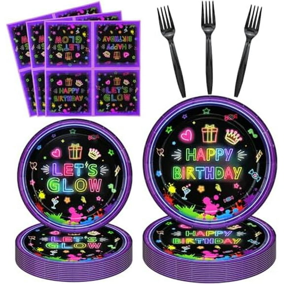 160 Pack Neon Birthday Party Decorations Glow Party Supplies Glow in The Dark Party Supplies Colorful Graffiti Party Decoration Black Light Tableware Set - Neon Party Plates, Napkins, Forks Serves 40