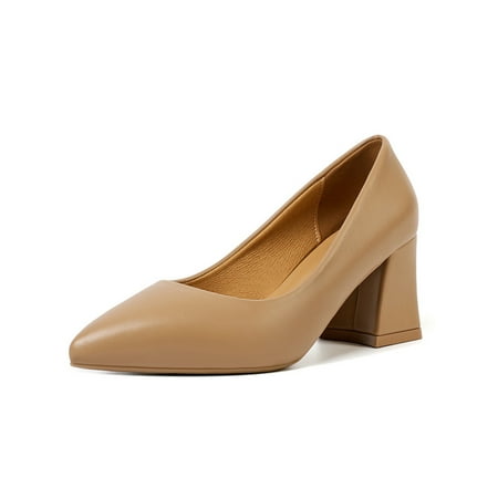 

Ritualay Womens Dress Shoe Chunky Block Heeled Pump Slip On Pumps Anti-Slip Comfort Shoes Formal Party Pointed Toe Mid Heels Khaki 7