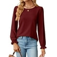 thumbnail image 1 of Hibeli Womens Casual Crewneck Puff Long Sleeve Loose Fit Solid Color Top, 1 of 7