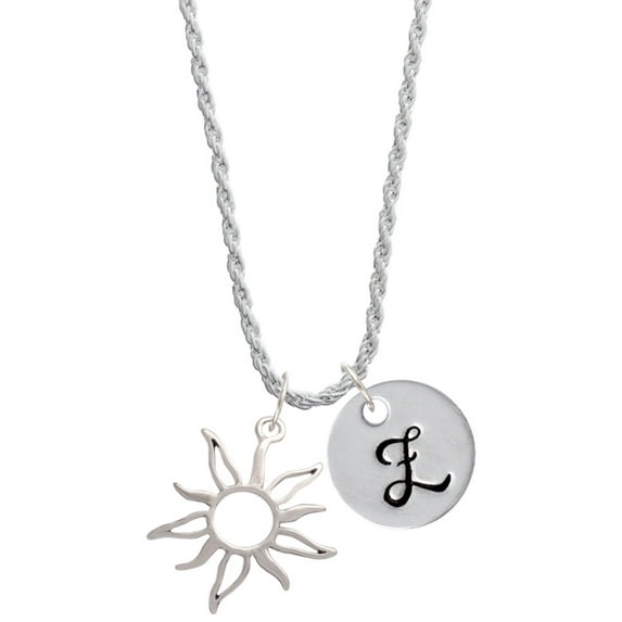 Delight Jewelry Silvertone Open Design Sun Silvertone Script Initial Disc - Z - Charm Necklace, 20"+3"