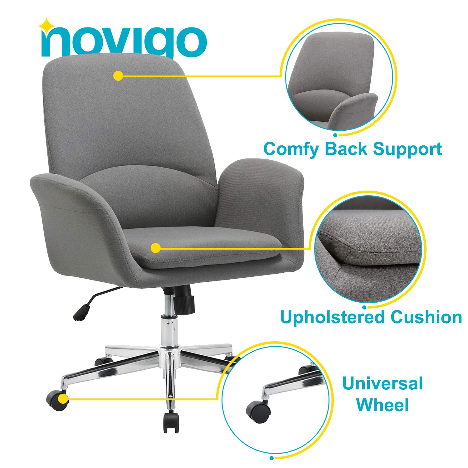 NOVIGO Upholstered Home Office Chair with Comfy Back Support for Confe –  FURNGO