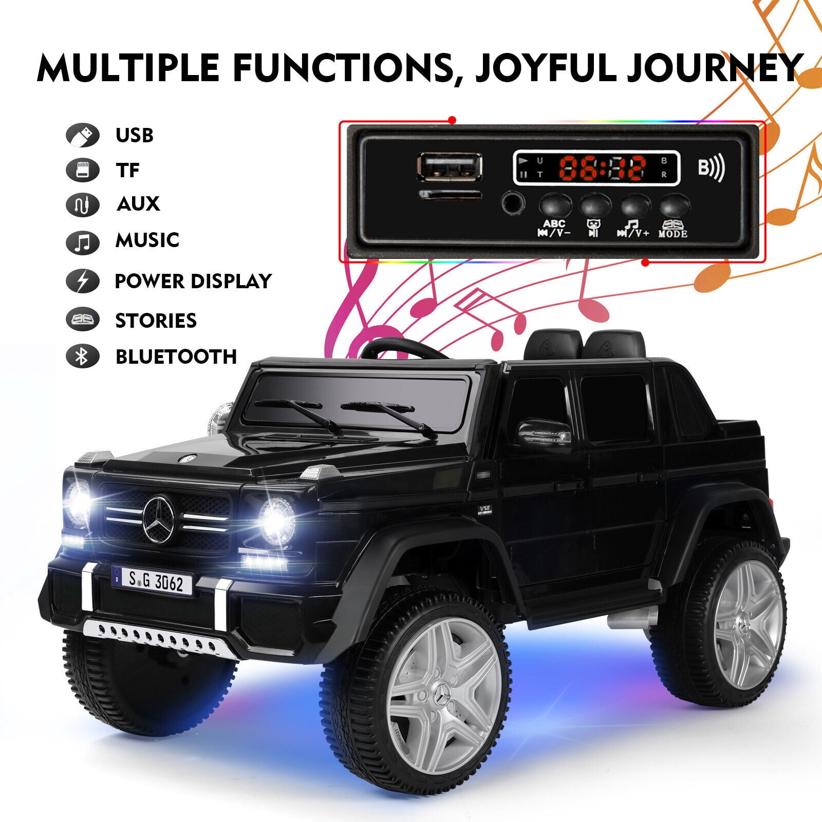 JOYLDIAS 12V Licensed Mercedes-Benz G650S Kids Ride on Car Electric Toy w/Remote Control, 3 Speeds, LED Lights, Bluetooth, Music, Horn, Black