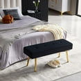 thumbnail image 3 of Black Velvet Upholstered Dining Bench with Tufted Design and Sturdy Metal Legs, Simple Ottoman Bench for Kitchen, 3 of 7