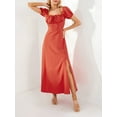 thumbnail image 4 of ZAXARRA Robe Longue d'Été pour Femmes Couleur Unie Manches Courtes Col Carré Froncée Robe de Soirée, 4 of 9