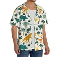 thumbnail image 4 of Easygdp Dinosaurs and Tropical Leaves Men's Casual Short-sleeved Shirt with Pocket and Button Suitable for Beach Vacation Leisure - XX-Large, 4 of 7