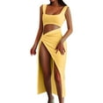 thumbnail image 1 of Vestido con tirantes y aberturas para mujer 2025 Summer - Cuello cuadrado, sin mangas, poliéster, fiesta/casual, XS-L, 1 of 5