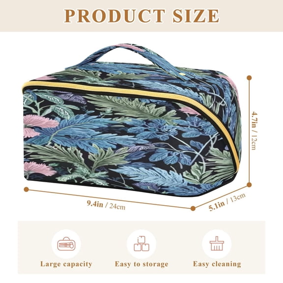 Iauyy Rhombus Cosmetic Bag with Handle Large Capacity Luxury Twill Travel Makeup Bag ,Cool-toned Blue