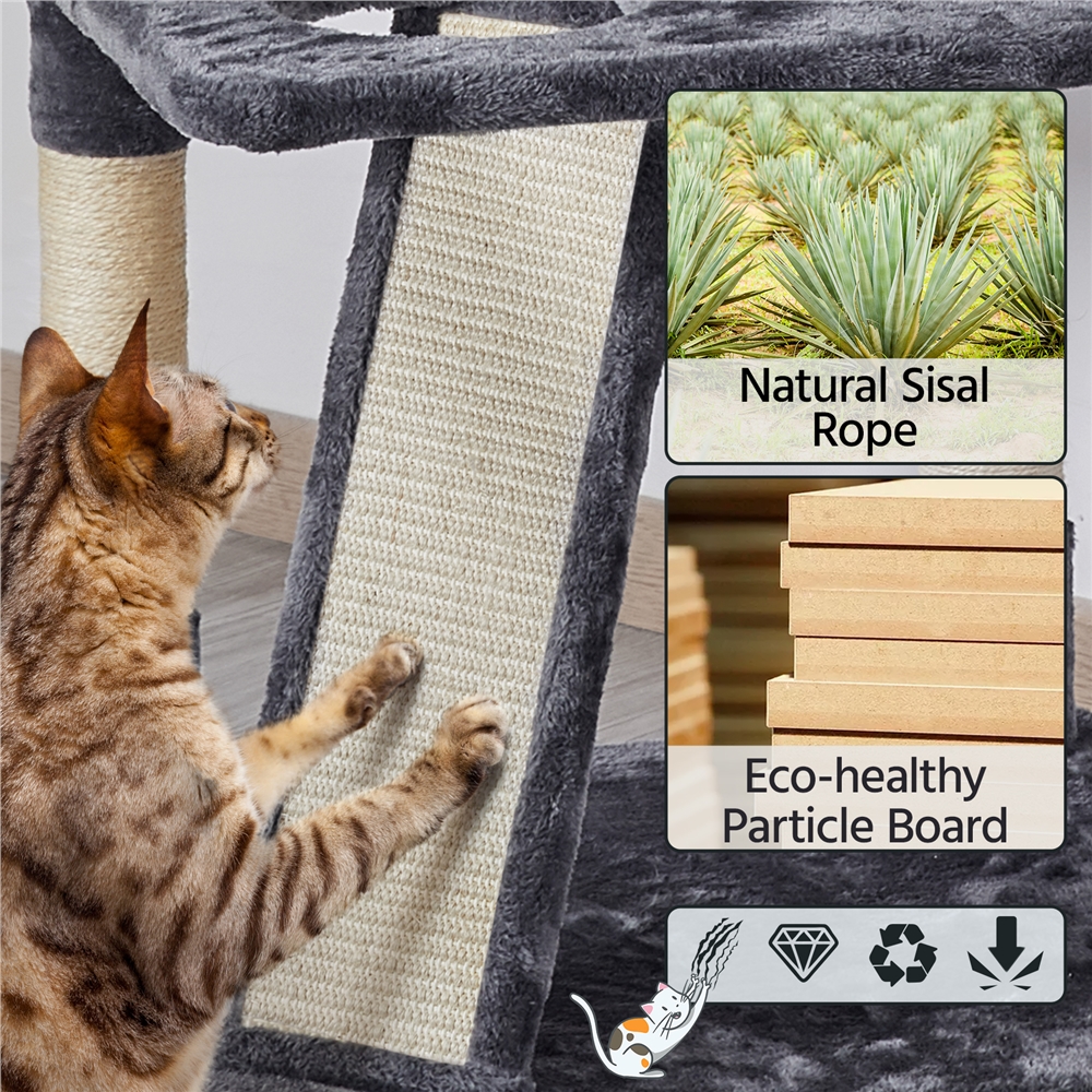 Renwick Multiple Levels Cat Tree Large Plush Cat Tower with 3 Platforms， Dark Gray