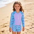 thumbnail image 2 of Summer Girls Swimwear Two Piece Rash Guard With Gradient Scale Print And Front Zip Long Sleeve Beach, 2 of 6