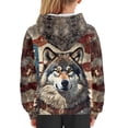 thumbnail image 6 of Xoenoiee Pullover Hoodies Long Sleeve Top for Fall Winter Loose Activewear with Kangaroo Pocket for Kids Travel Workout Jogging Play, Grunge American Flag Wolf Print, XL, 6 of 7