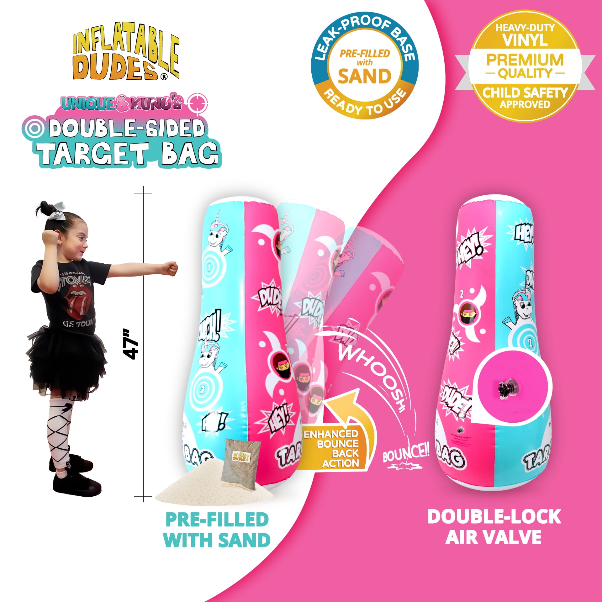 INFLATABLE DUDES Unicorn Ninja Girl Punching Bag 47 inch |Filled with Sand
