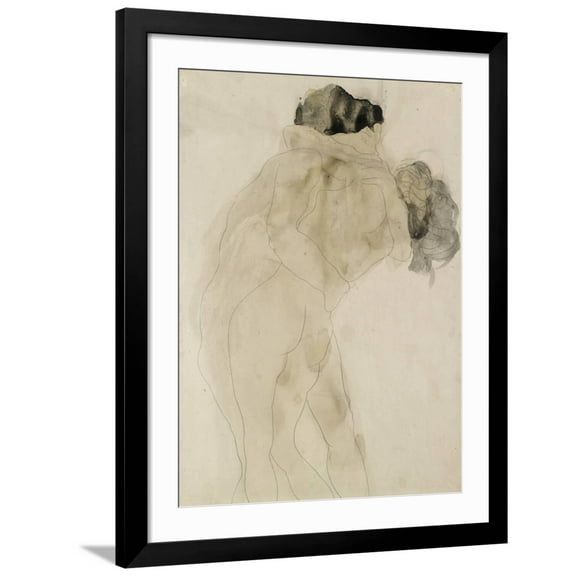 Art.com Two Embracing Figures Giclee Print by Auguste Rodin, Black Frame Wall Art, 32" x 40"