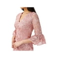 thumbnail image 3 of ADRIANNA PAPELL Womens Pink Zippered Lined Sheer Darted Scalloped Floral Bell Sleeve V Neck Above The Knee Cocktail Sheath Dress 6, 3 of 5