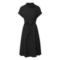 thumbnail image 3 of Women's Shirt Knee Length Short Sleeved Dress Elegant V Neck MIDI Casual Dress Shirt Dress Beach Outfit for Women Summer Dresses for Women Work Casual Tween Casual Dresses Smock Dresses Midi Women, 3 of 5