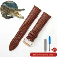thumbnail image 3 of Correa de reloj de piel de cocodrilo de cuero genuino para hombre y mujer, hebilla de mariposa con aguja para Mido Longines Famous Master Omega IWC Watchband, 3 of 5