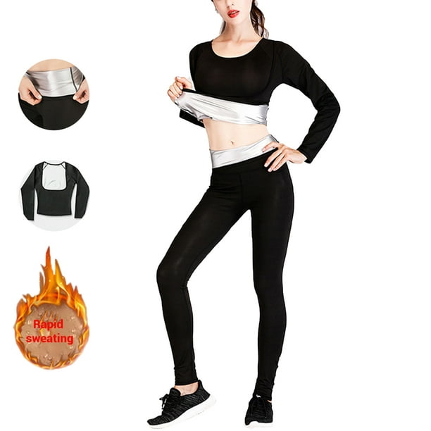 Women Sweat Slimming Pants + Tops Fat Burner Waist Women Sweat Slimming  Pants Trainer Tummy Control Weight Loss Set 