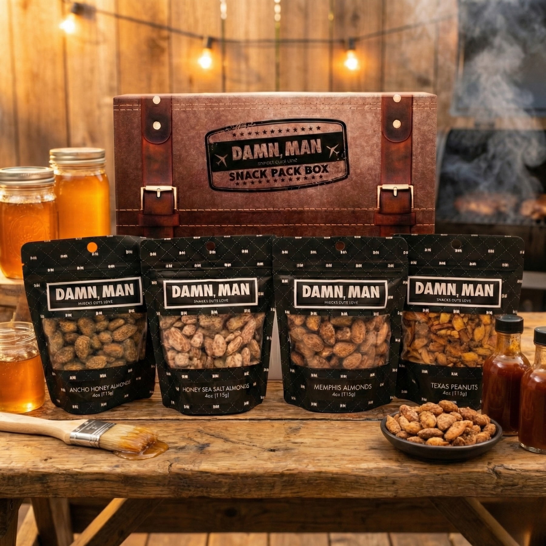 Damn, Man Honey BBQ Nut Snack Pack Box - Sweet & Spicy Father's Day Gift for Dad
