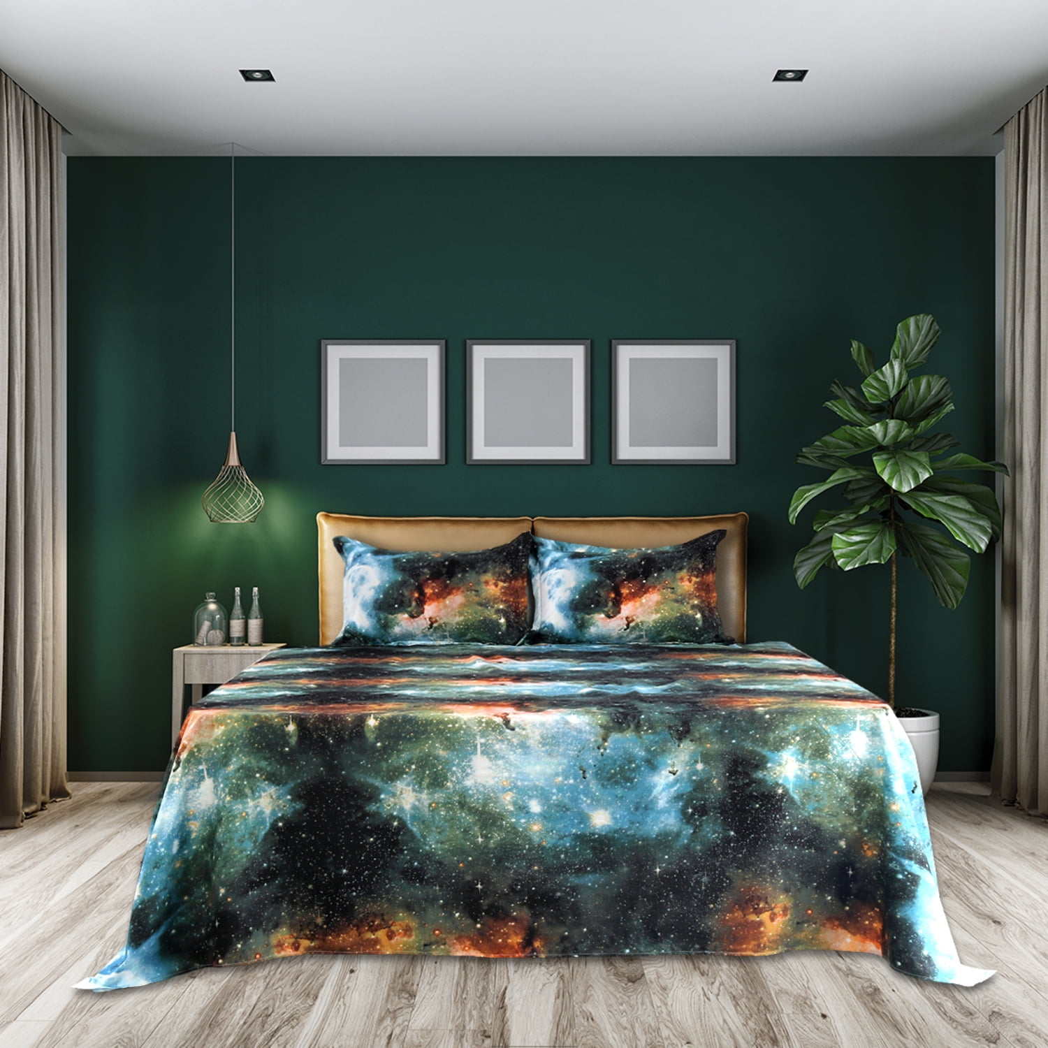 PiccoCasa Soft Polyester Galaxy Bed Sheet Set, 4Pieces Full Green