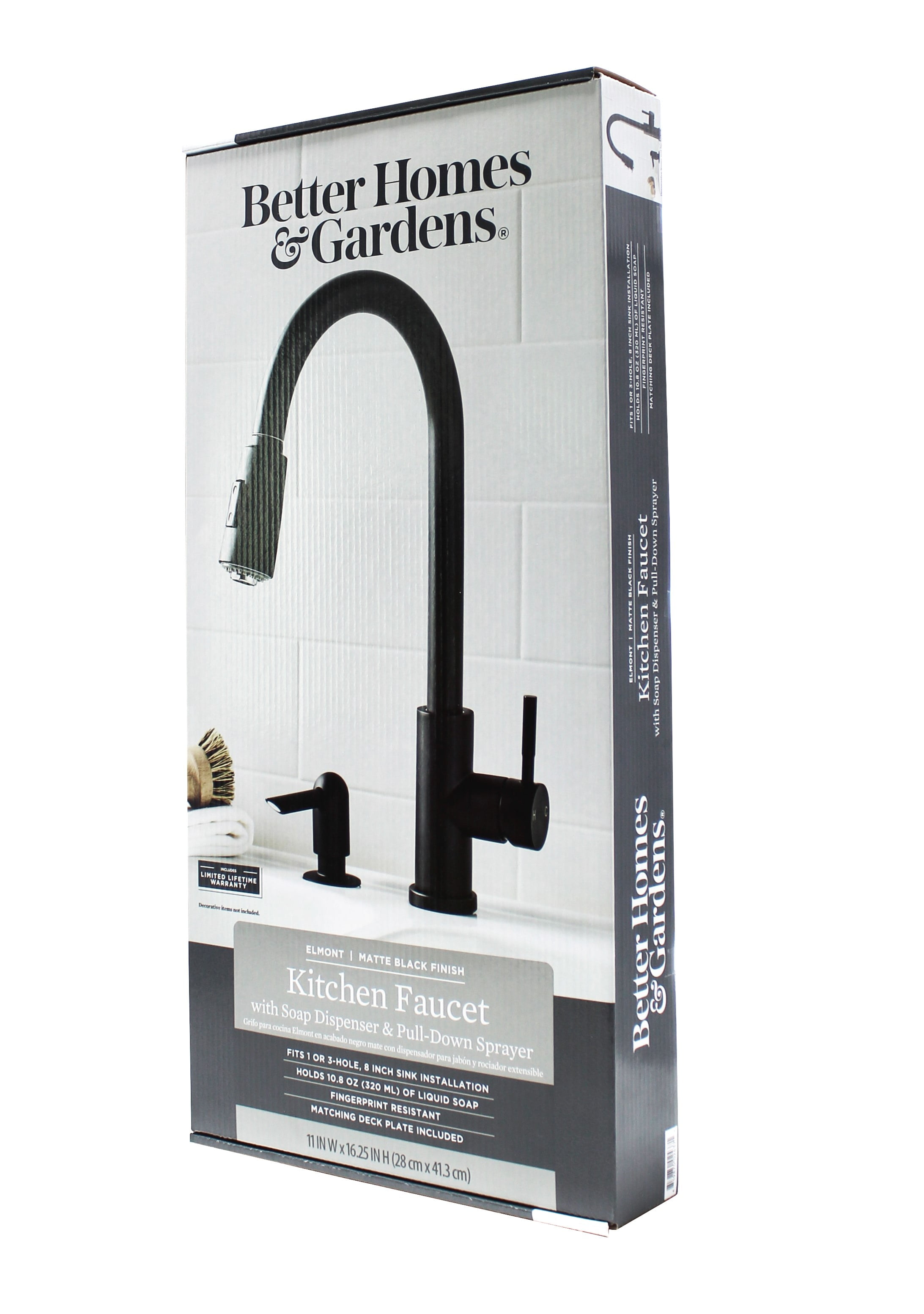 Better Homes & Gardens Elmont Pull Down Kitchen Sink Faucet with Soap  Dispenser, Satin Nickel