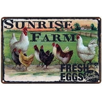 Sunrise Farm Fresh Eggs Laid Daily, Tin Sign for Yard Farm Poultry Chicken Coop Home Decor 12" x 8"