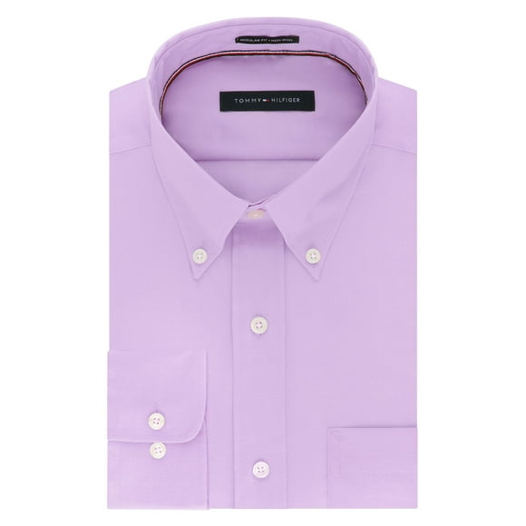 Tommy Hilfiger Mens Non Iron Regular Fit Solid Button Down Collar Dress Shirt, Frosted Lilac, 16.5" Neck 34"-35" Sleeve