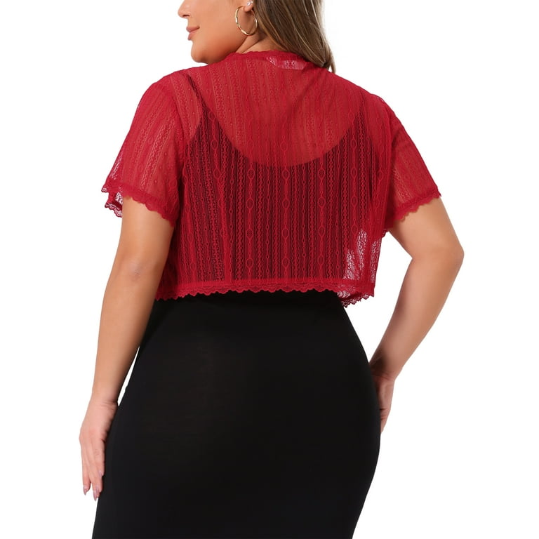 DARING DIVA Plus Size Lace Shrugs Sheer Short Sleeve Bolero Tops