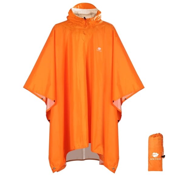 Anyoo Poncho Imperméable Léger Réutilisable Manteau à Capuche pour Randonnée et Activités Extérieures (Orange) Taille Unique