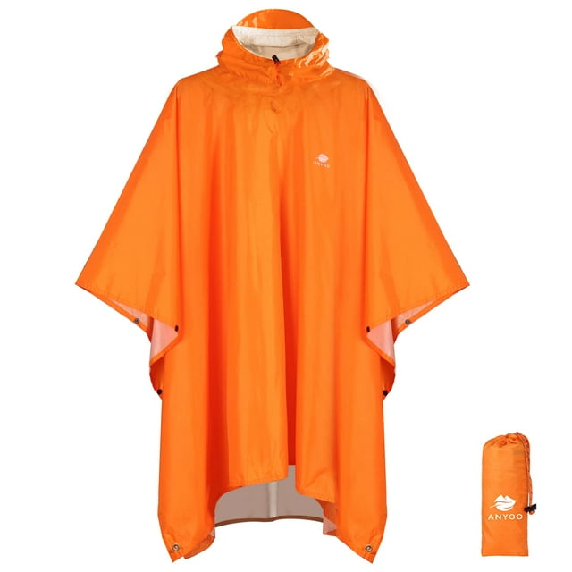 Anyoo Poncho Imperméable Léger Réutilisable Manteau à Capuche pour Randonnée et Activités Extérieures (Orange) Taille Unique