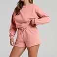 thumbnail image 5 of WCMZJ Women 2 Piece Outfits Sweat Shorts Sets 2024 Long Sleeve Casual Lounge Matching Set Sweatsuit Tracksuit Clothes with Pockets Pink L, 5 of 9