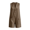 thumbnail image 6 of Miluxas Womens Rompers Sleeveless V Neck Button Down Loose Short Jumpsuits Casual Y2K Street Overalls with Pockets Summer Vacation Beach Outfits Brown, 6 of 6