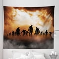 thumbnail image 1 of Halloween Tapestry, Zombies Dead Men Walking Body in the Doom Mist at Night Sky Haunted Theme Print, Fabric Wall Hanging Decor for Bedroom Living Room Dorm, 5 Sizes, Orange Black, by Ambesonne, 1 of 1