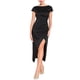 thumbnail image 2 of INSPIRE CHIC Vestido de fiesta de satén negro con cuello barco, mangas cortas, abertura lateral y fruncido para mujer 2XL, 2 of 5
