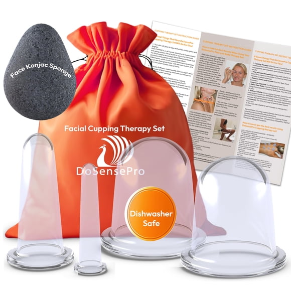 Juego de ventosas faciales para rostro, cuello y cuerpo + guía de instrucciones + esponja Konjac - Ventosas faciales de silicona para terapia de masaje, cuidado de la piel, arrugas y celulitis - Copas
