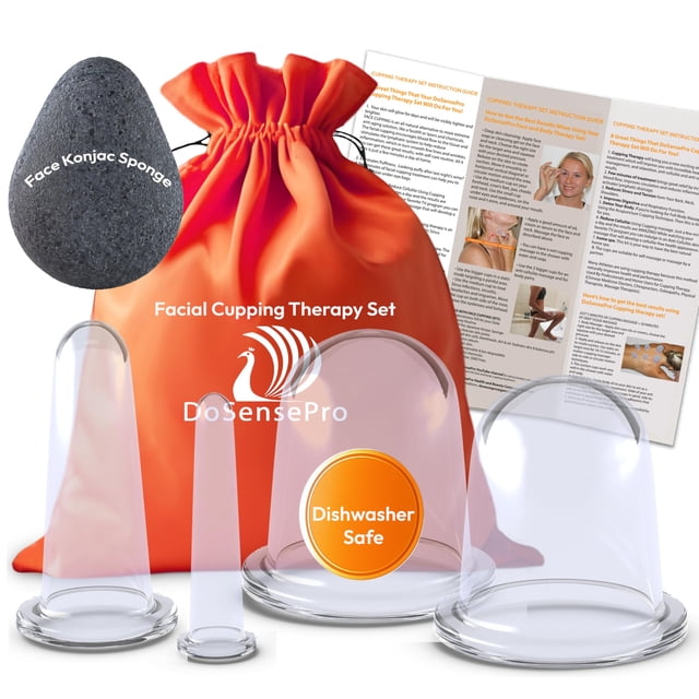 Juego de ventosas faciales para rostro, cuello y cuerpo + guía de instrucciones + esponja Konjac - Ventosas faciales de silicona para terapia de masaje, cuidado de la piel, arrugas y celulitis - Copas