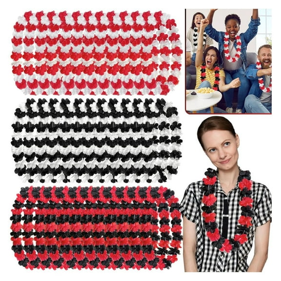 30 Pcs Racing Party Flower Leis Black White Red Mixed Color Silk Tropical Flower Necklace Hawaii Luau Theme Movie Night Party Favors Supplies for Holiday Race Car Parties Beach Birthday Decorations