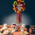 thumbnail image 3 of Day of The Dead Wreath Halloween Skull Decorations 23.62inches Dia De Los Muertos Hanging Sugar Skulls Halloween Decor for Day of the Dead Halloween Party Home Outdoor Indoor, 3 of 5