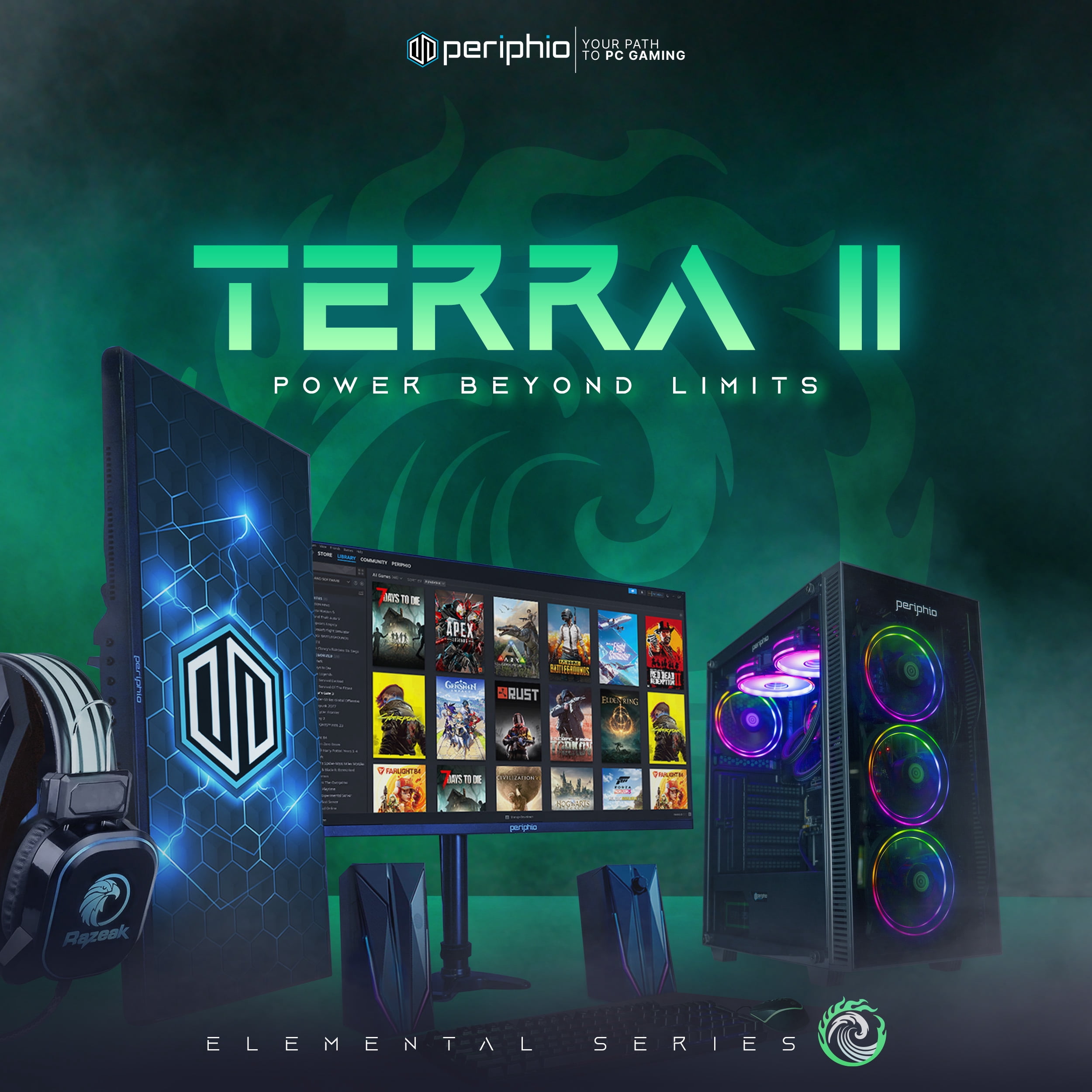 Periphio Terra-II Prebuilt Gaming PC - Liquid Cooled AMD Ryzen 5 8600G (5.0GHz Turbo), Radeon 760M Graphics, 32GB DDR5 RAM, 1TB NVMe M.2 SSD, Windows 11 Gaming Desktop Computer, WIFI + BT