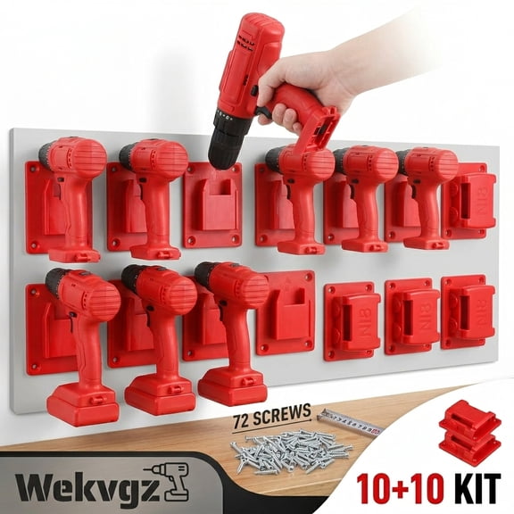 Wekvgz 20Pcs Wall Mount Tool Holder and Battery Holder with Screw Drill Tool Hanger Battery Mount Dock Rack Compatible with Milwaukee M18 18V Batteries