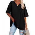 thumbnail image 2 of Women Solid Color Short-sleeved V-neck Cotton Base Shirt Ins Fashion Waist Women's Top, 2 of 2