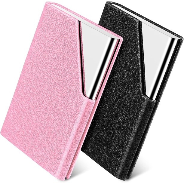 Paquete de 2 tarjeteros, piel sintética con cierre magnético para viajes y negocios, negro y rosa.