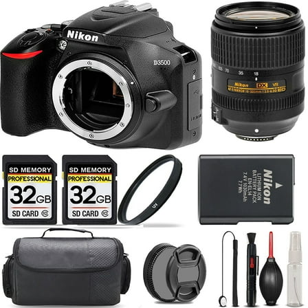 Nikon D3500 DSLR Camera (Body Only)   18-300mm Lens    UV Filter   64GB   Handbag And More! (International Version)