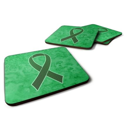 

Carolines Treasures AN1221FC Emerald Green Ribbon for Liver Cancer Awareness Foam Coaster Set of 4 3 1/2 x 3 1/2