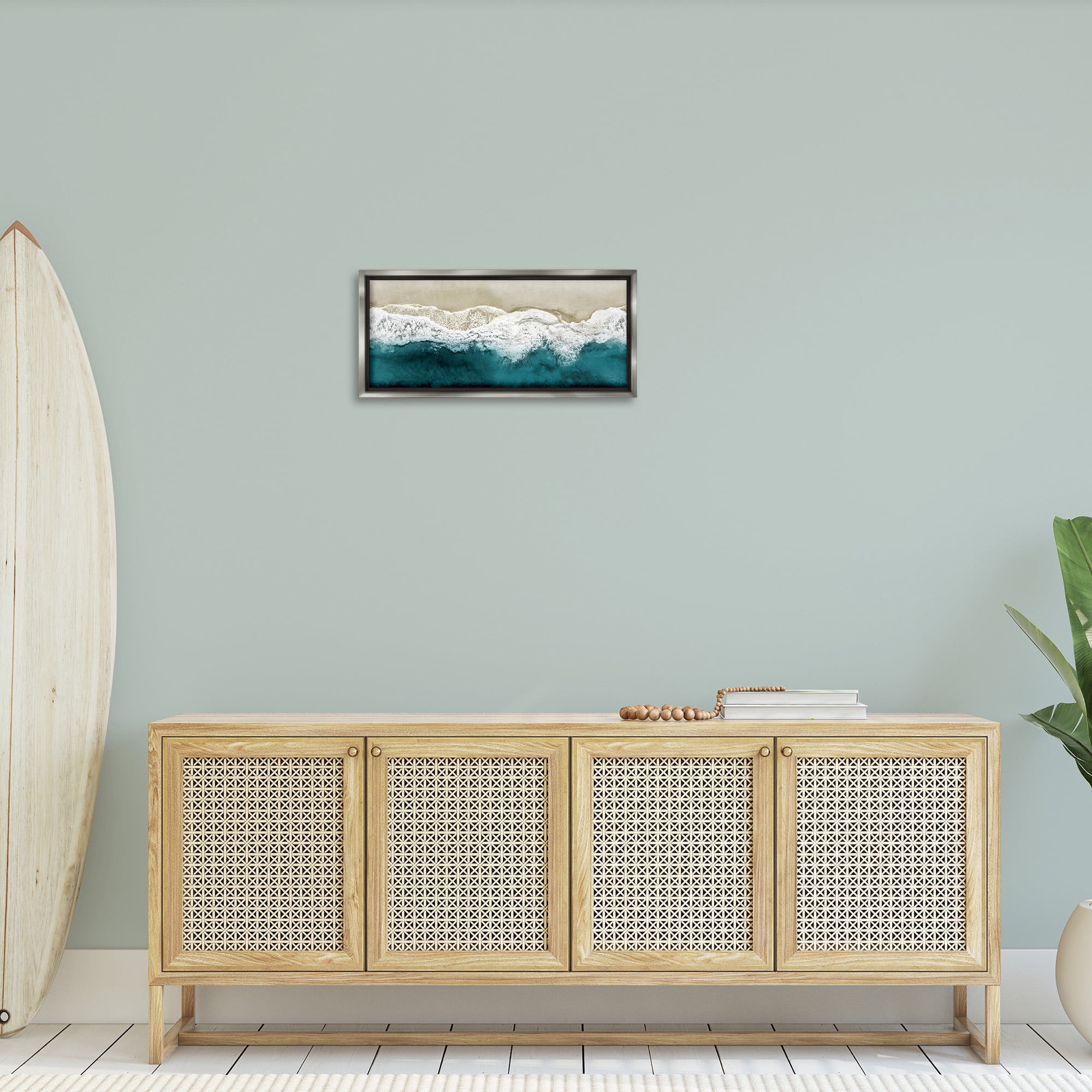 Stupell Industries Foamy Beach Coast Deep Ocean Nature Photography Gray Floater Framed Canvas Art Print Wall Art, 25 x 11