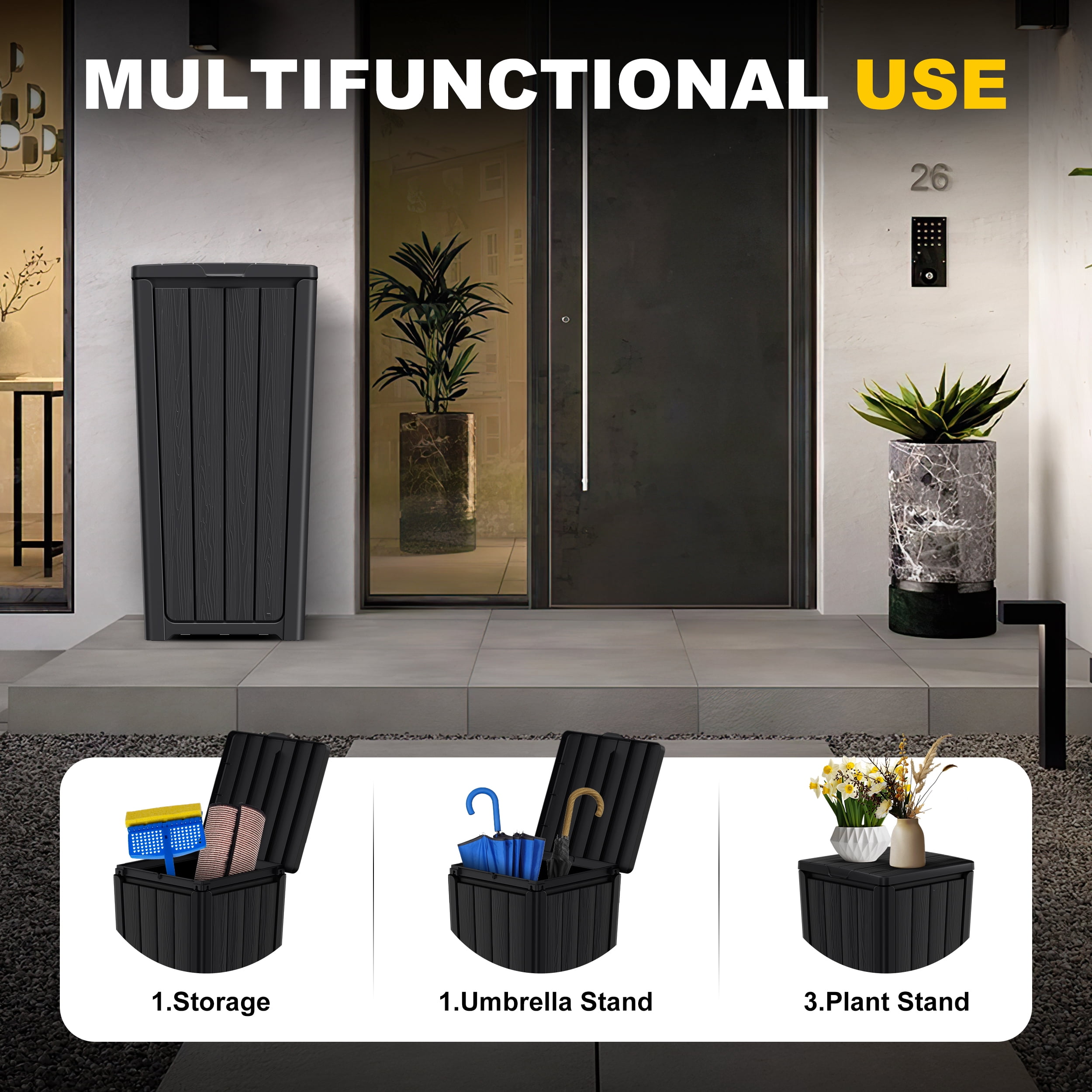 32 Gallon Resin Trash Can,Waterproof Durable & Stylish Waste Bines,Outdoor and Indoor Garbage Can,Easy to Assemble and Move,Black