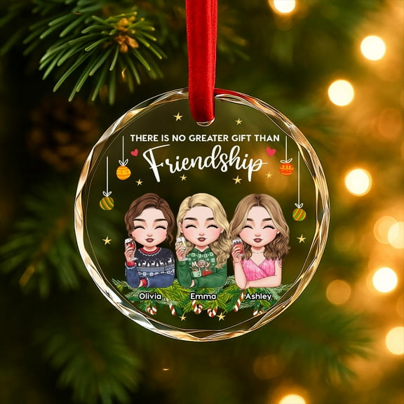 Chibi no greater gift than friendship ornament, personalized BFF Christmas keepsake, custom best friend glass decoration