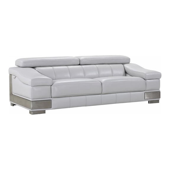 Pemberly Row 92" Modern Genuine Italian Leather Sofa in Light Gray