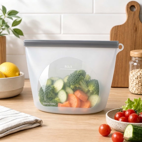Reusable Silicone Food Storage Bag Clear Window Design Airtight Seal Refrigerator Freezer Food Pouch