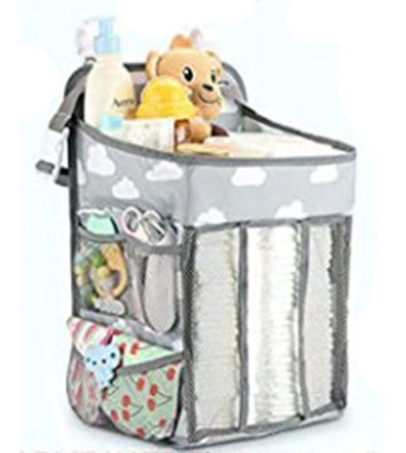Hanging Diaper Caddy Organizer, Baby Diaper Organizer Storage Bag for Changing Table, Cot, Playard and Wall, (Gray Cloud)